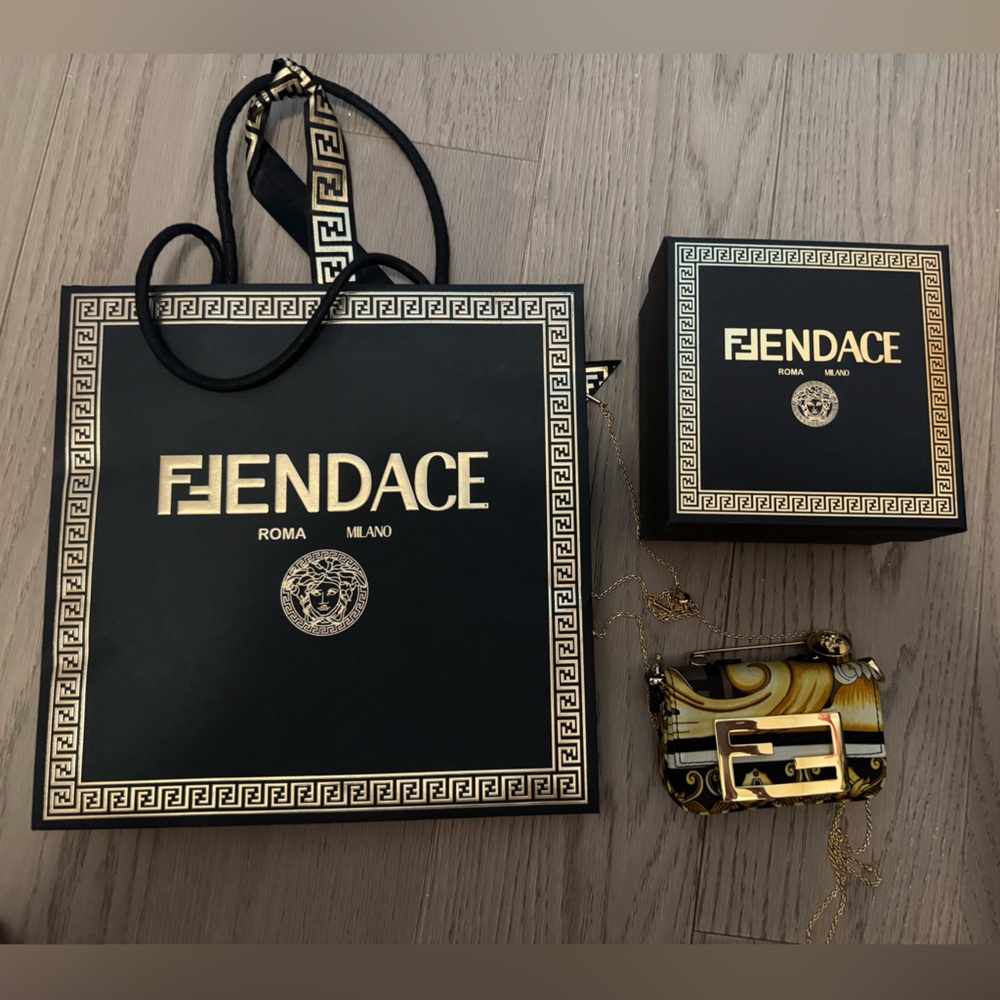 Fendace Black and Gold Designer Mini Bag Fendi x Versace collaboration full set
